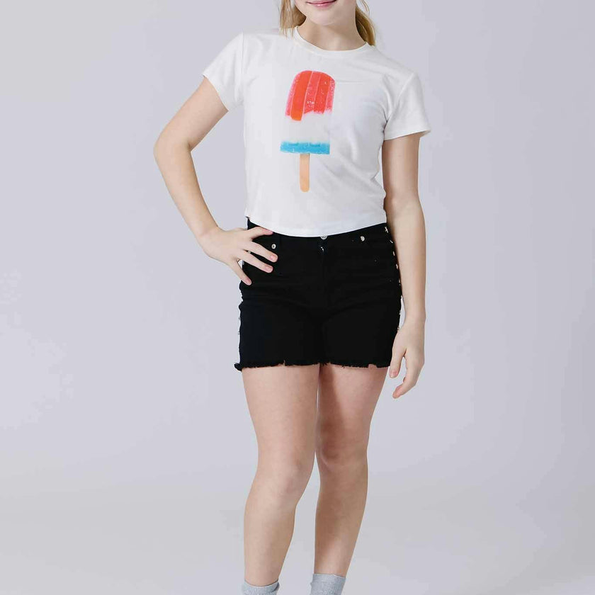 Girls Twill Stud Short in Black