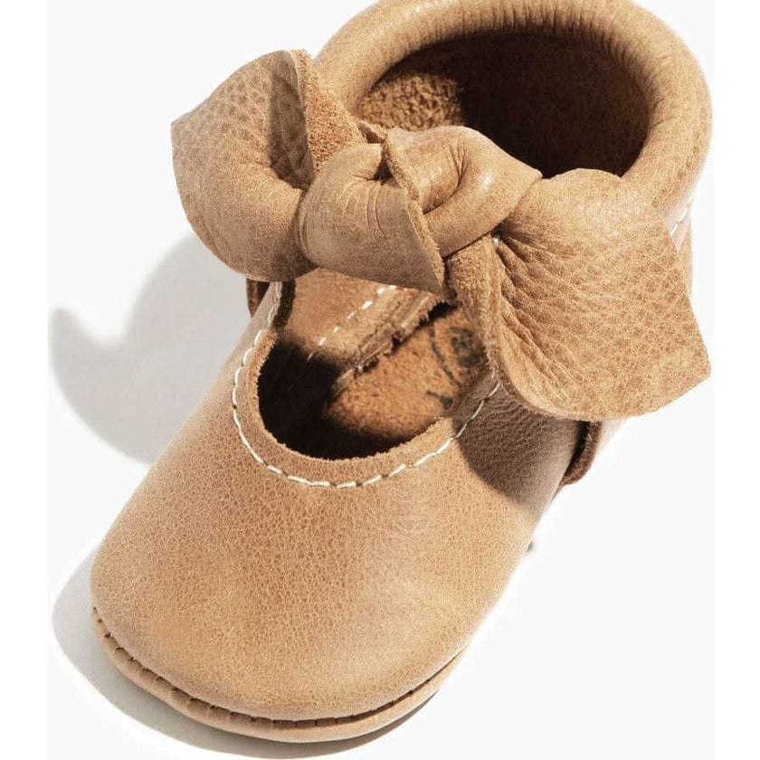 Weathered Brown Knotted Bow Baby Shoe