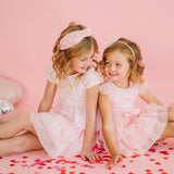 Flocked Heart Tiered Short Sleeve Tutu Dress