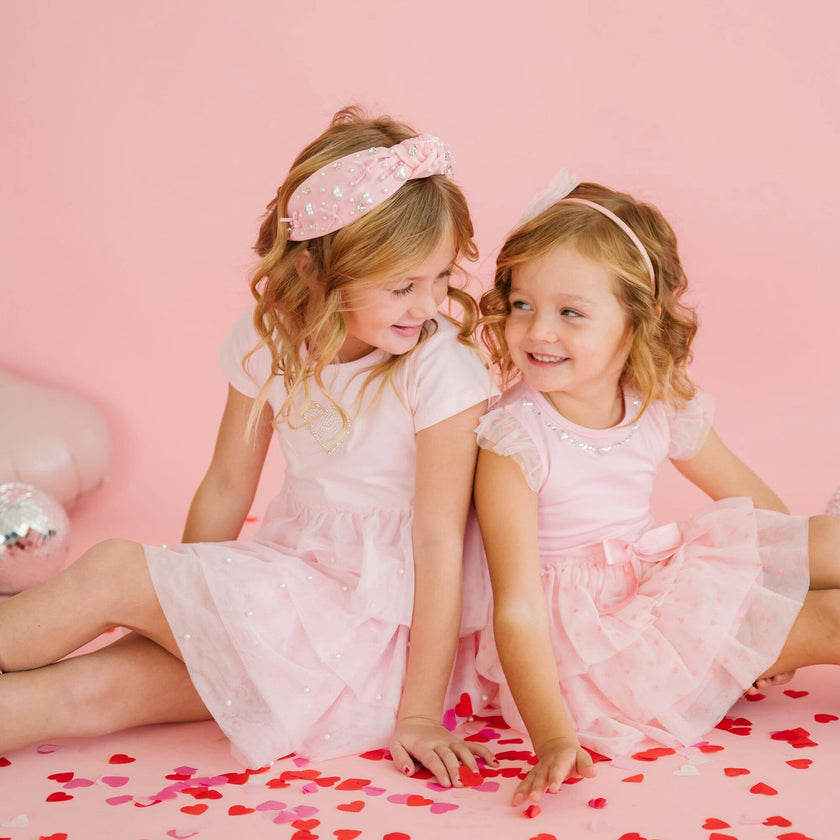 Flocked Heart Tiered Short Sleeve Tutu Dress