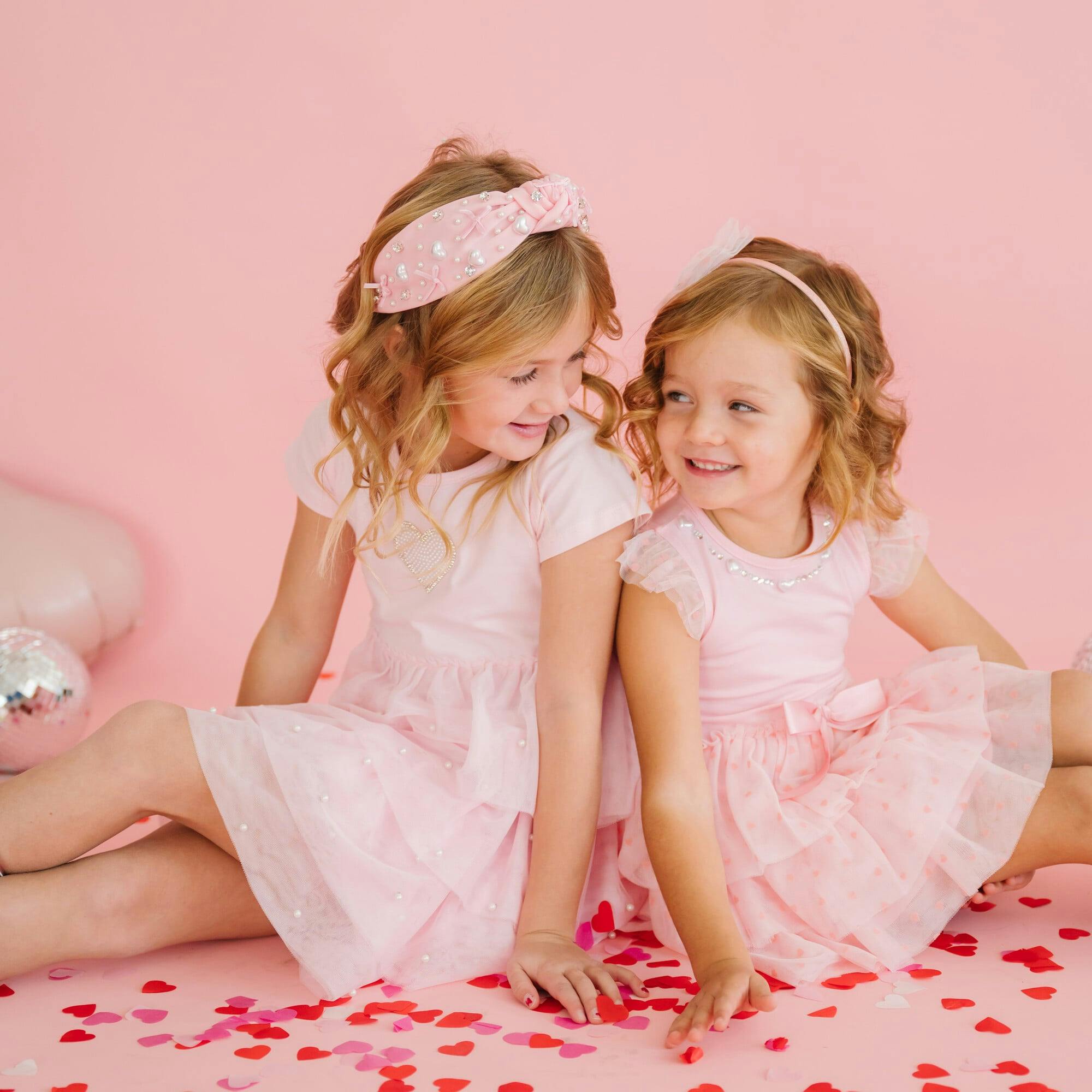 Pearl Heart Tiered Short Sleeve Tutu Dress