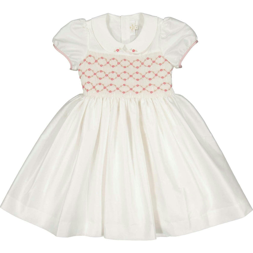 Bagatelle White/Pink Silk Handmade Smocked Dress