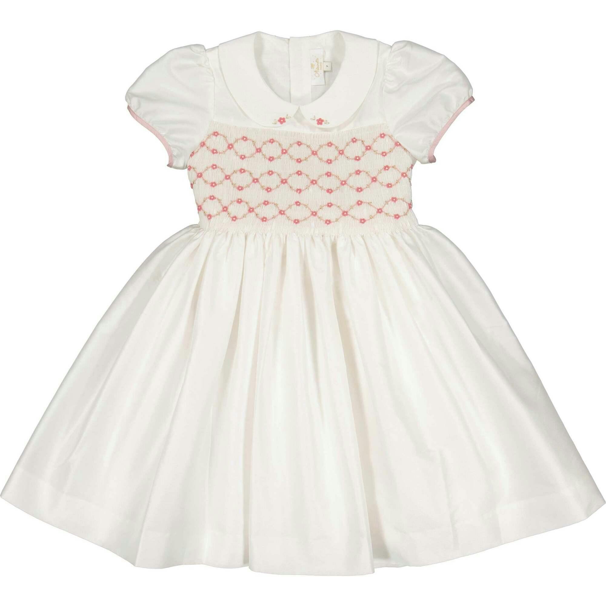 Bagatelle White/Pink Silk Handmade Smocked Dress