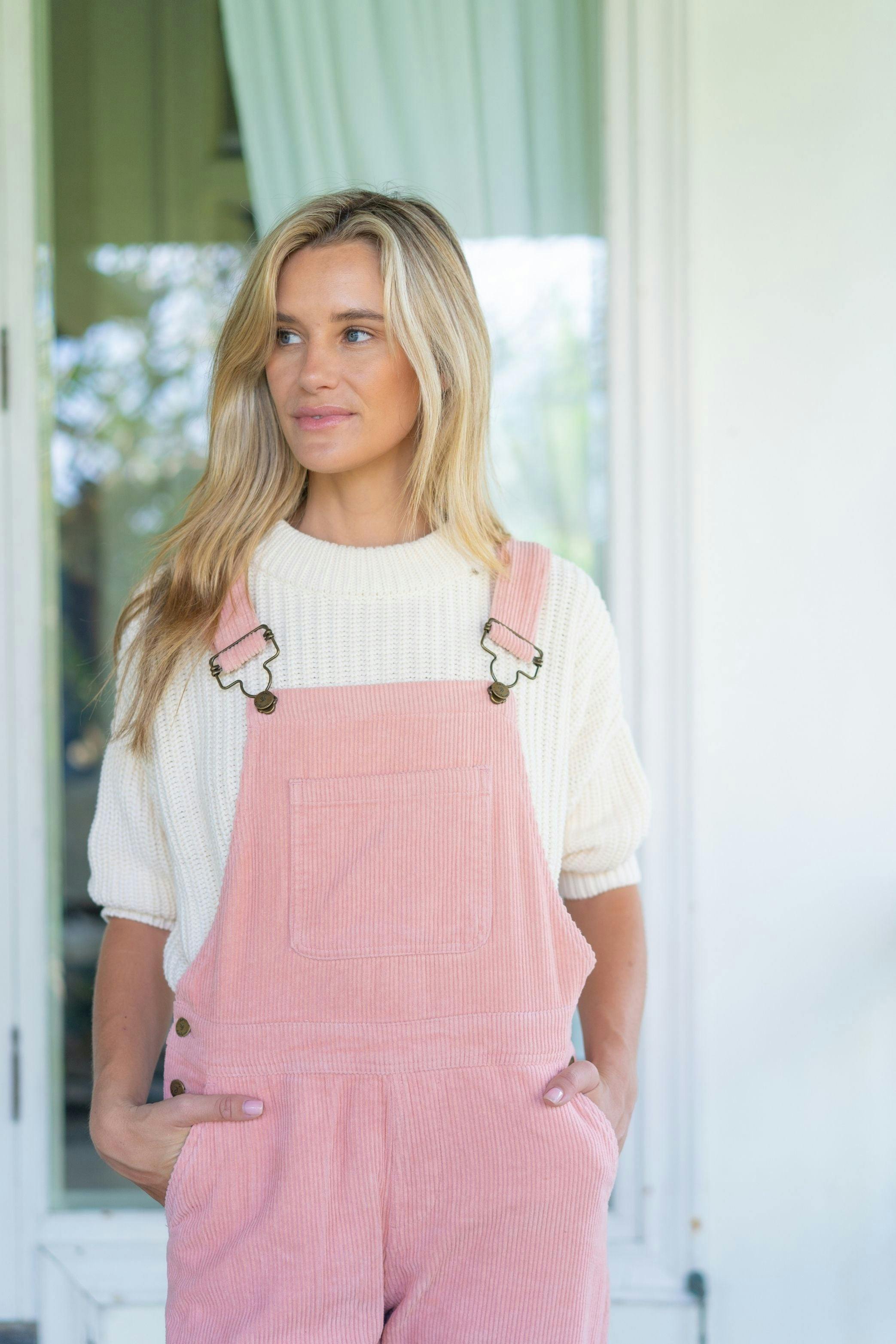 Adult Pink Chunky Cord Overalls