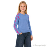 Tween (7-18) Girls Sweater | Pink Blanket Stitch