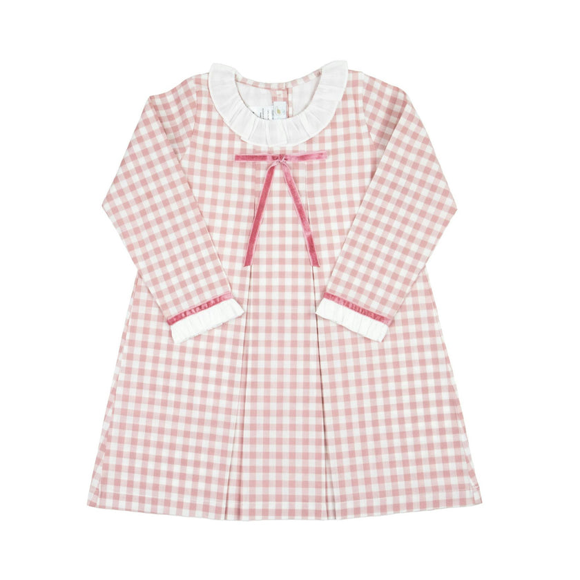 Girls Gingham Dress with Velvet Bow