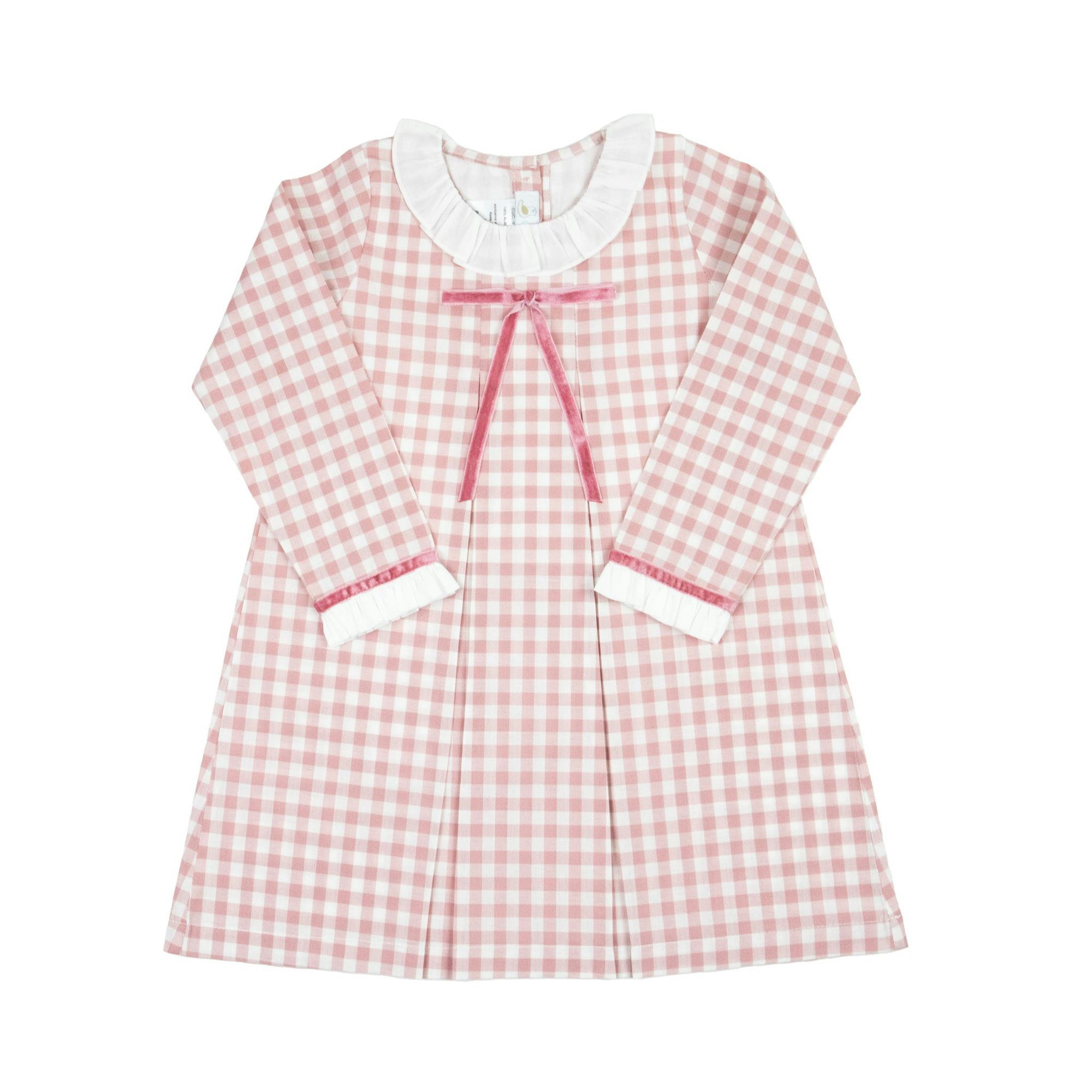 Girls Gingham Dress with Velvet Bow
