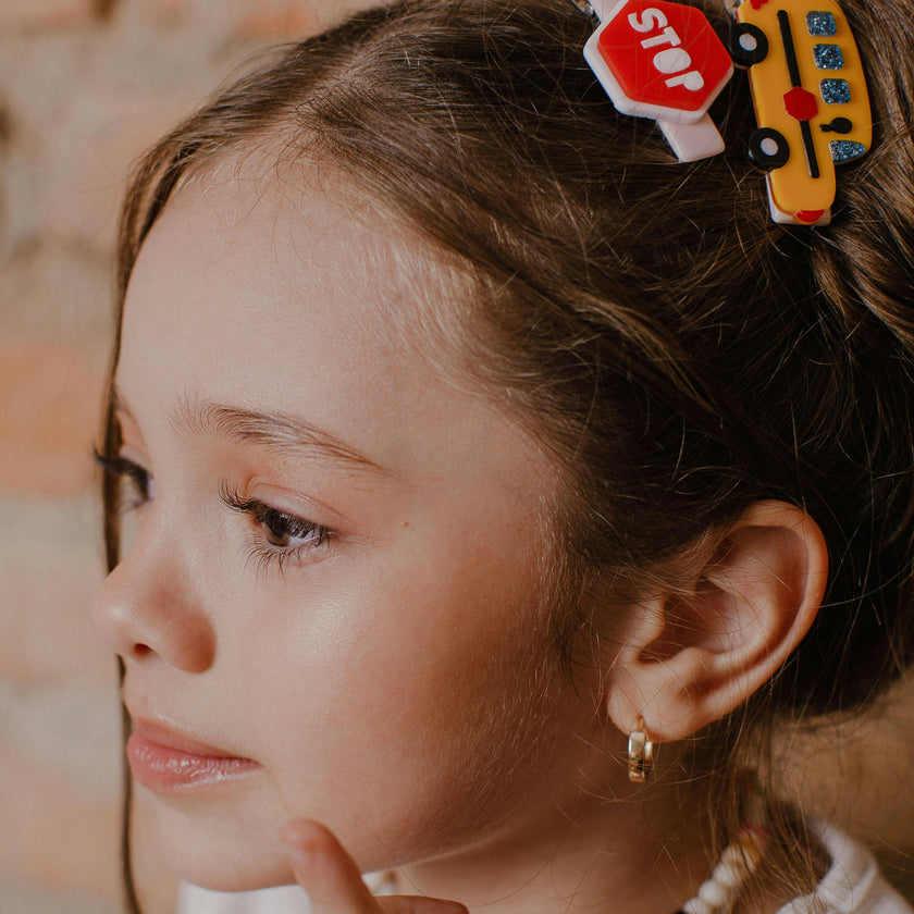 Bus Yellow & Red Stop Sign Hair Clips -BTS