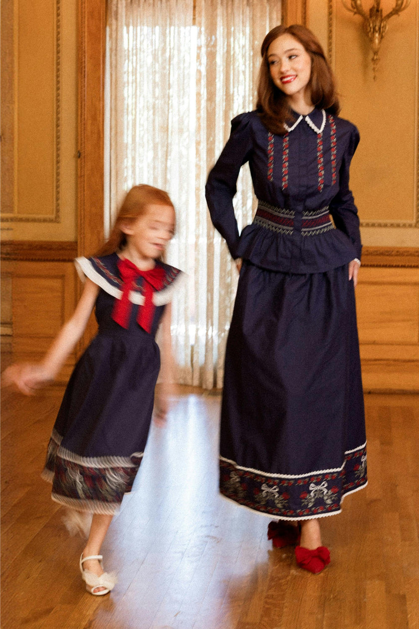 Bluebell Top in Sapphire Rosette Embroidery
