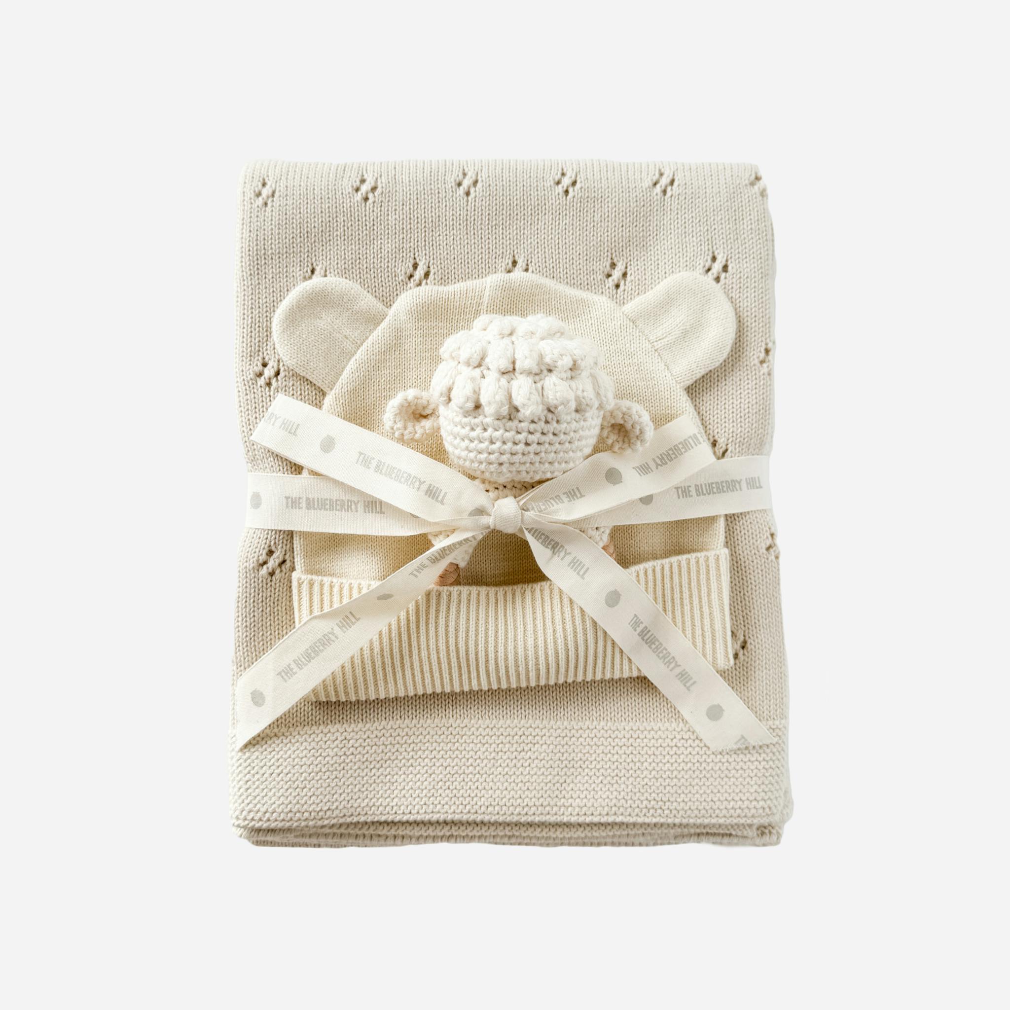 Pique Blanket Hat and Lamb Teether Gift Set