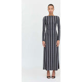 The Selene Dress - Black Cobalt Medallion Stripe