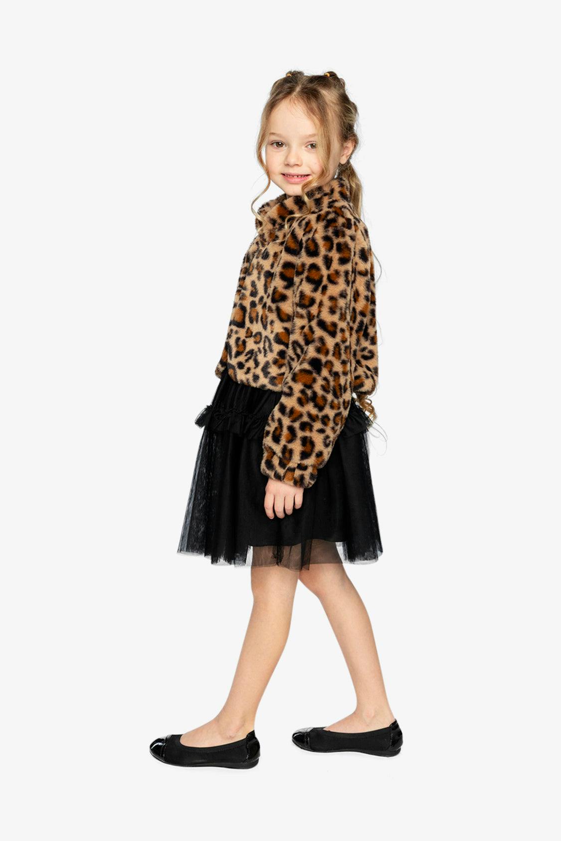 Faux Fur Jacket Brown Leopard Print
