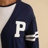 Varsity Navy Women's French Terry Varsity Cardigan