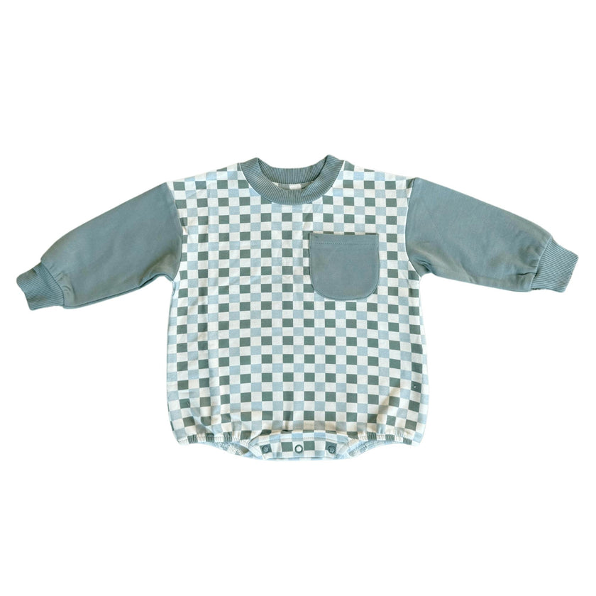 Boys Colorblock Romper in Fern Checkered