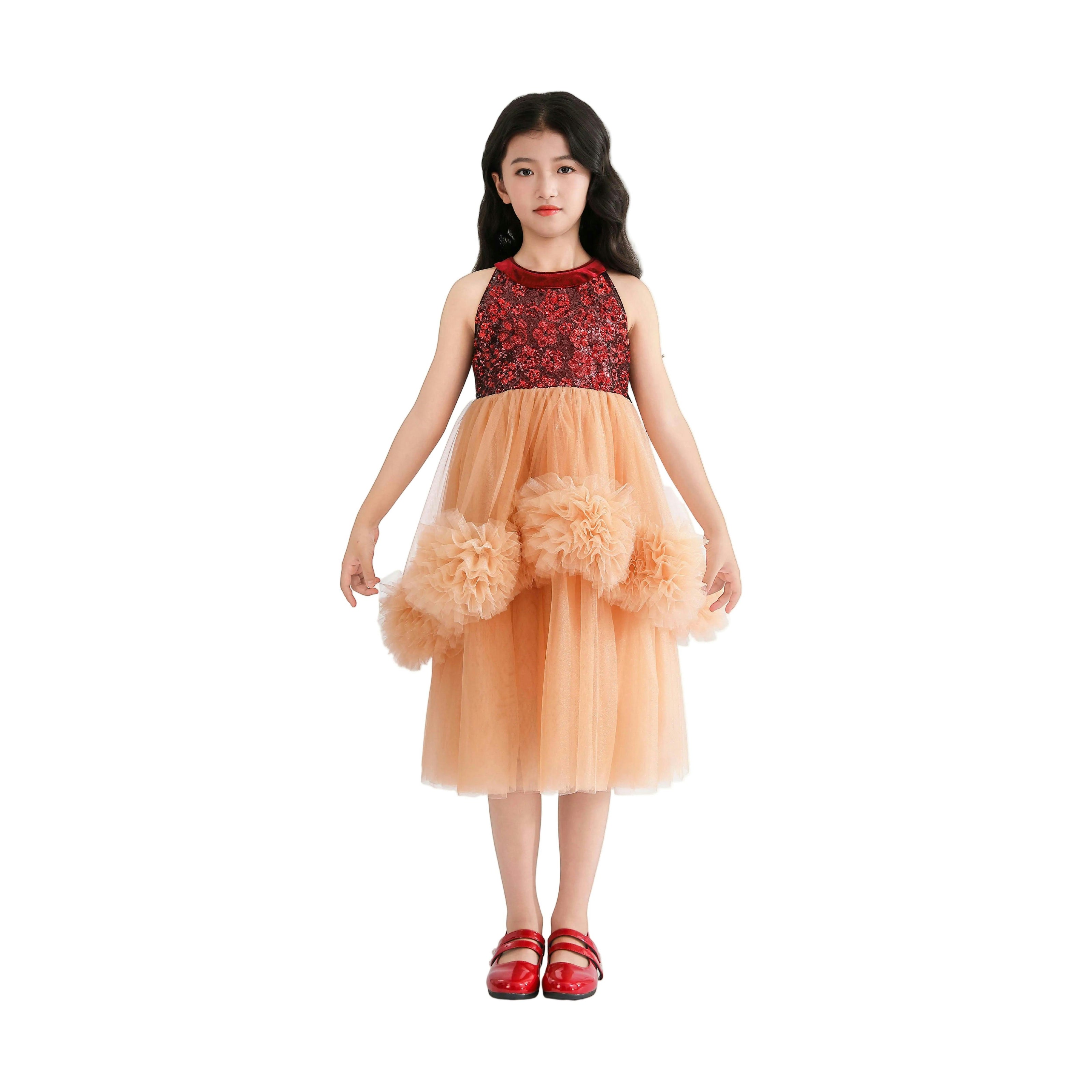 Peach Tulle Pom-Pom Dress