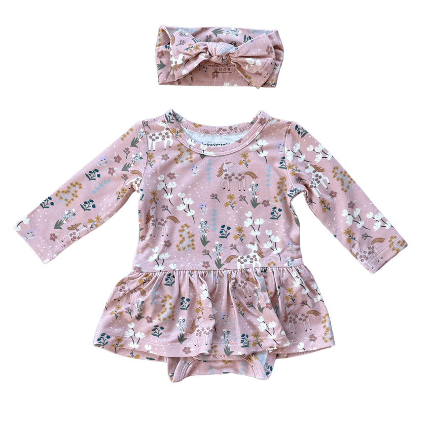 Girl's Bodysuit Dress Set Winter Floral