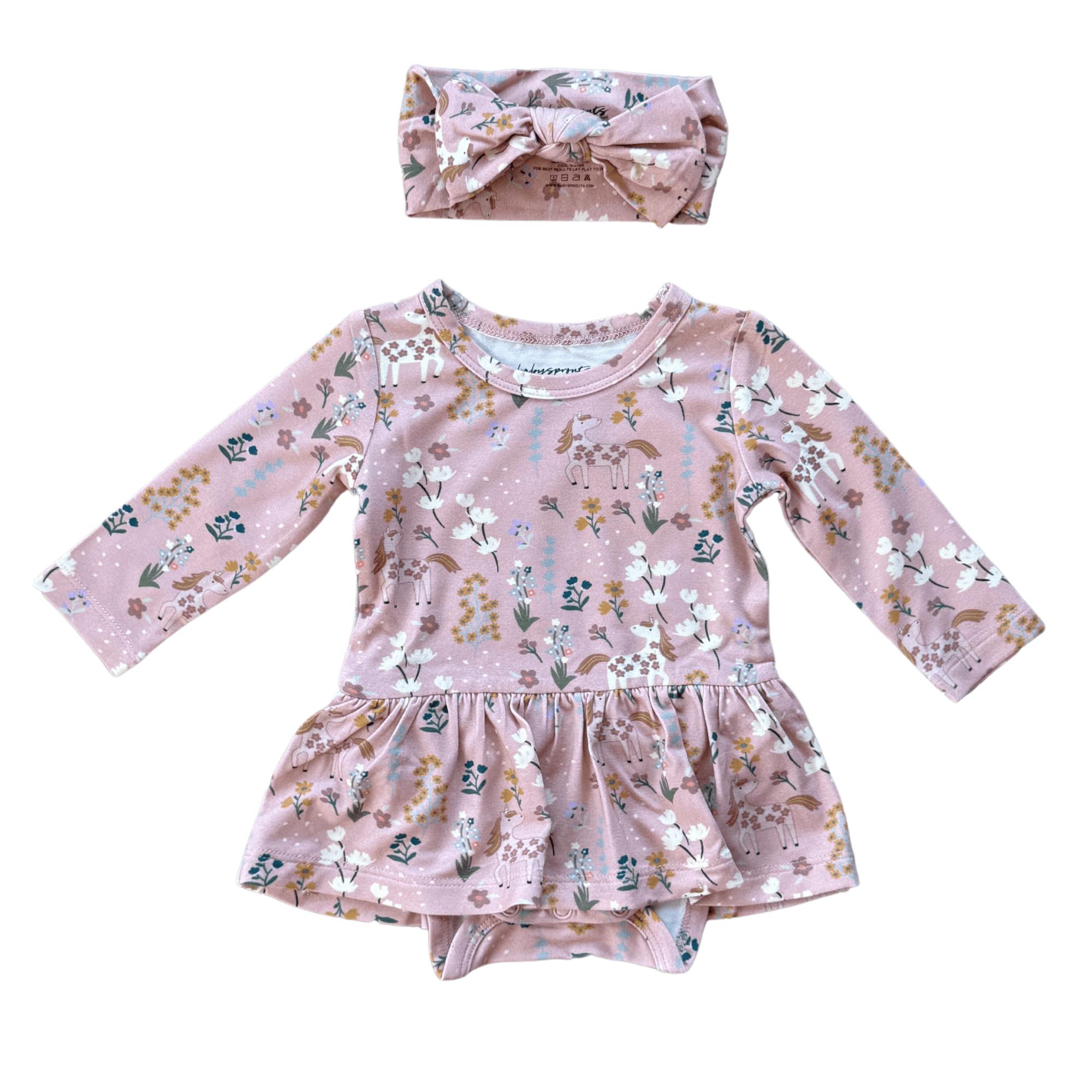 Girl's Bodysuit Dress Set Winter Floral