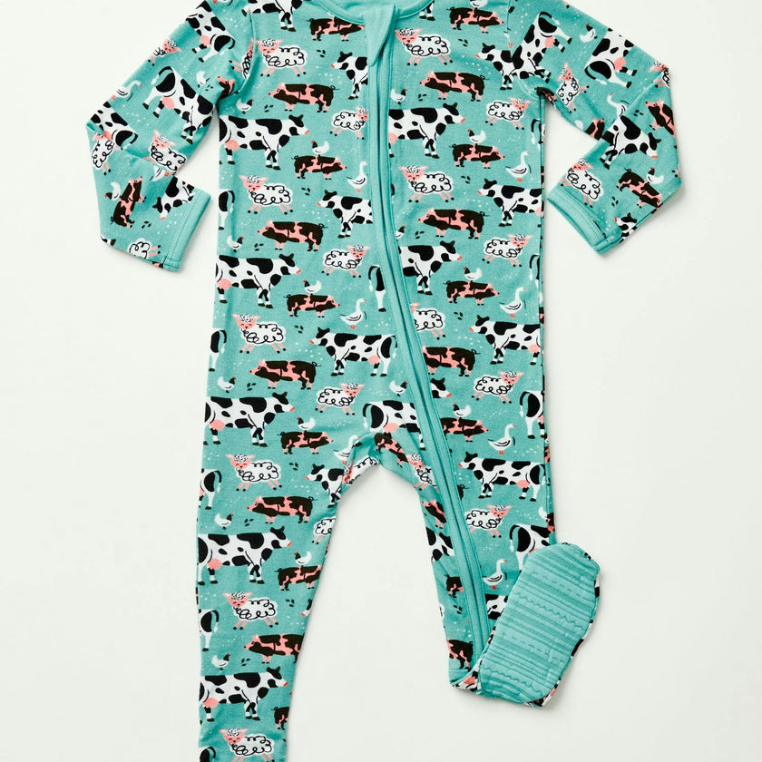 Soft & Stretchy Zipper Footie - Farm Friends