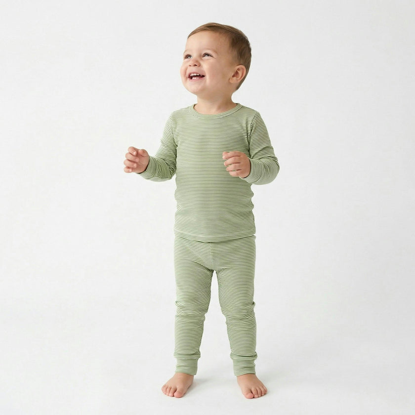 Evergreen Stripe Bamboo Kids Pajama Set