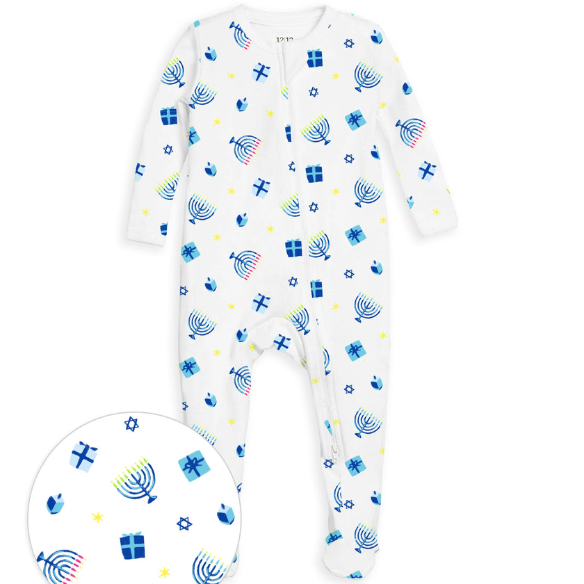 The Organic Zipper Footie [Happy Hanukkah]