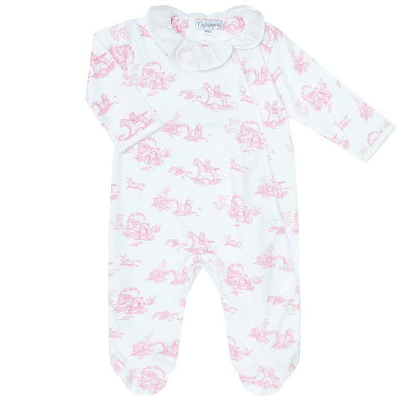Pink Toile Crossover Footie