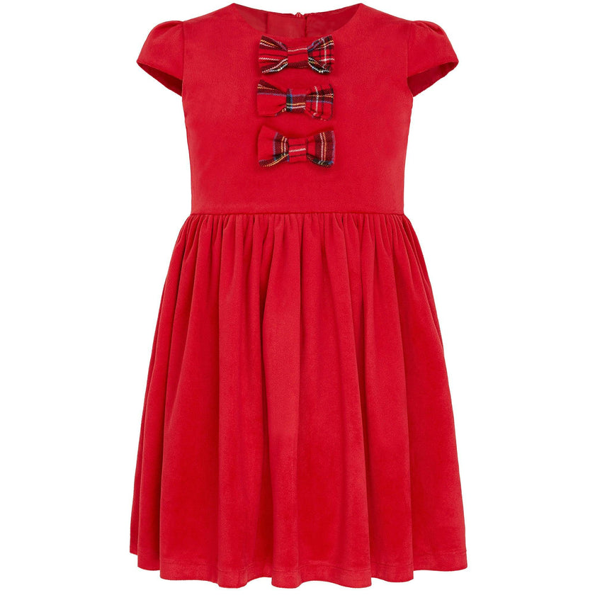 Joy Velvet Plaid Bows Occasion Party Dress, Red