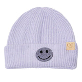 Little Girl's (4-6x) Solid Color Beanie with Rhinestone Happy Face Patch
