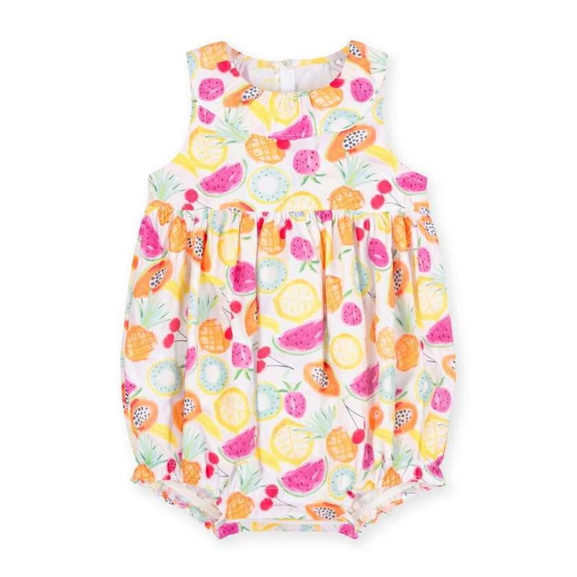 Fruit Print Romper with Neck Ruffle