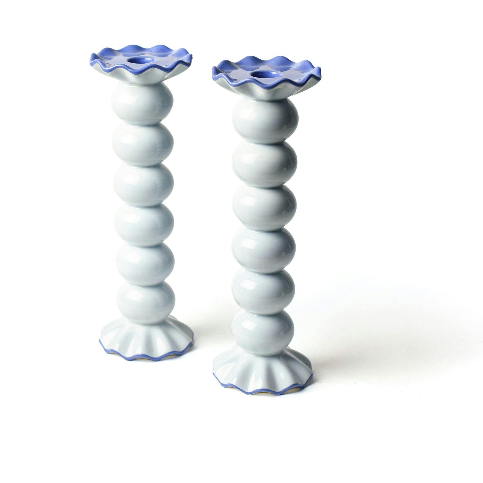 Smoke Large Knobbed Ruffle Candle Holder with Ruffle