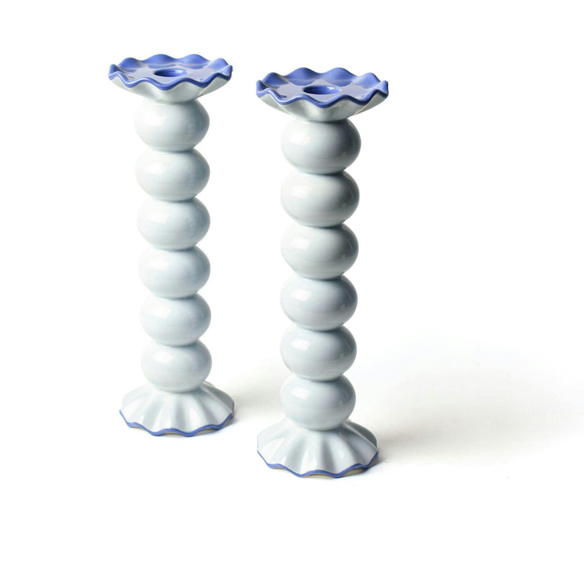 Smoke Large Knobbed Ruffle Candle Holder with Ruffle
