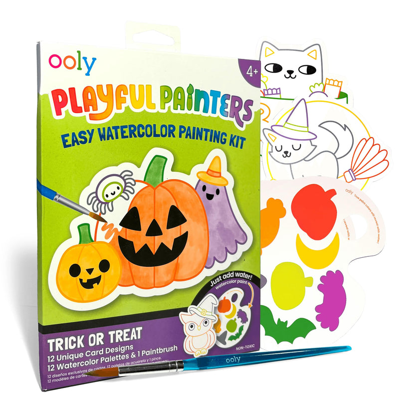 Playful Painters Easy Watercolor Painting Kit - Trick or Treat - 12 Cards 12 Palettes 1 Paintbrush
