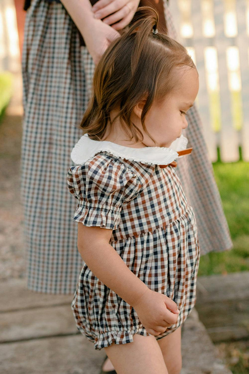 Baby Emery Romper in Chestnut Gingham