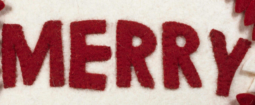 Hand Felted Wool Christmas Pillow - MERRY Wreath Cream - 20"