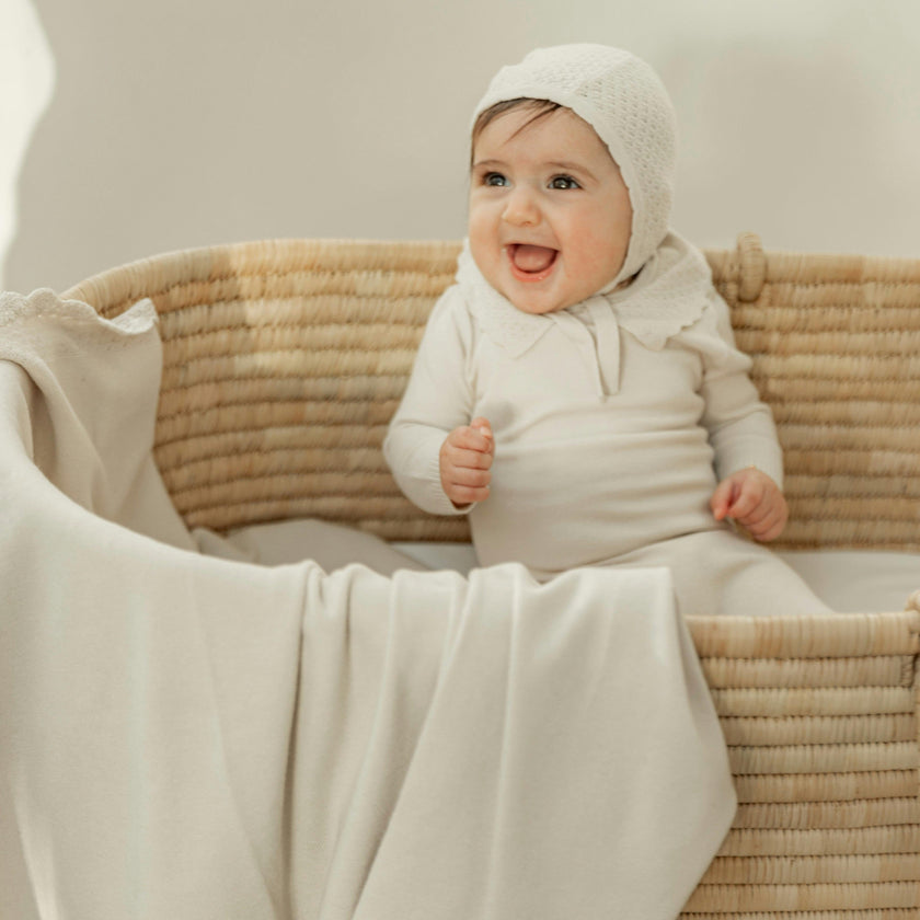 Knit Crochet Blanket Light Beige