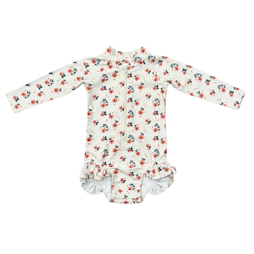 Girl's One-Piece Ruffle Rash Guard Swimsuit