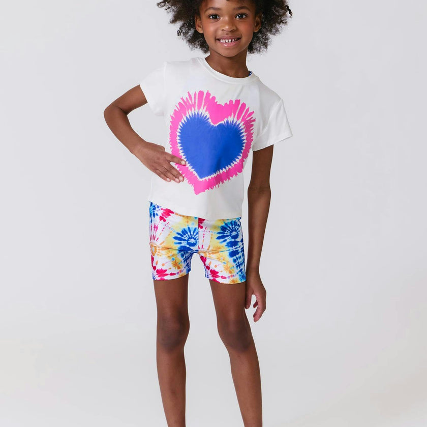 Girls Hi-Shine Booty Shorts in Starburst Tie Dye