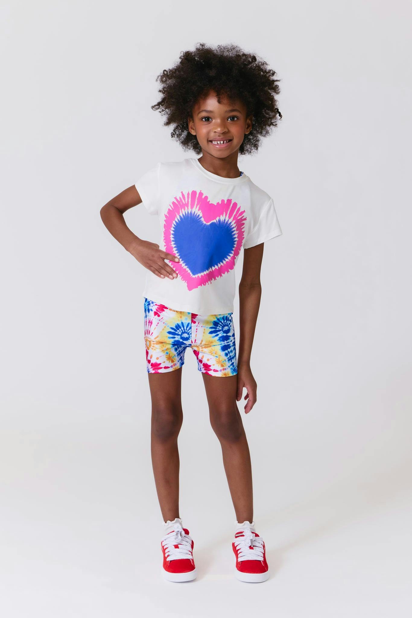 Girls Hi-Shine Booty Shorts in Starburst Tie Dye