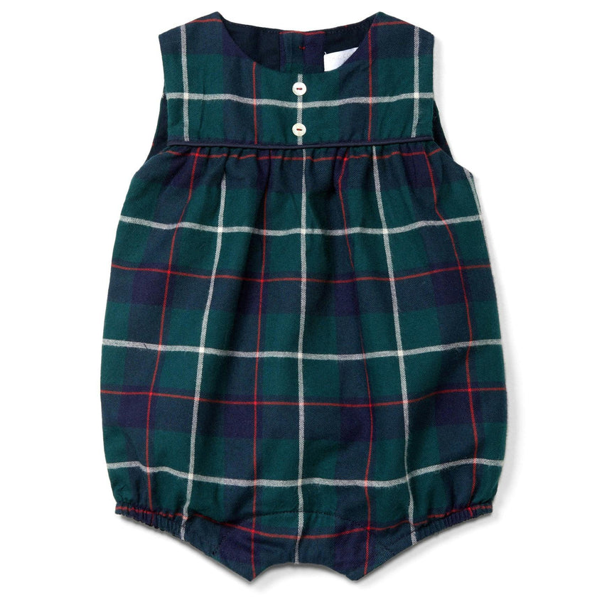 LARANJINHA Evergreen Checked Romper - Navy Blue