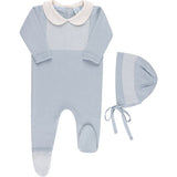 Boys Jacquard Collared Knit Romper & Bonnet Powder Blue