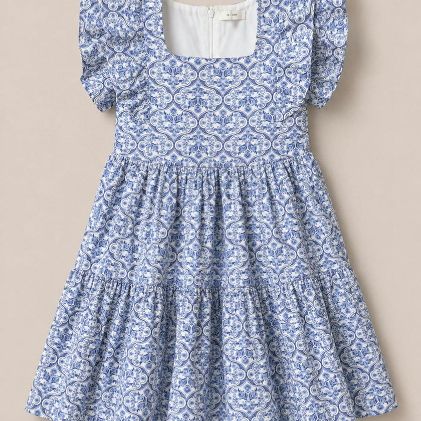 Mini Trixie Dress in Blue Moroccan Tile