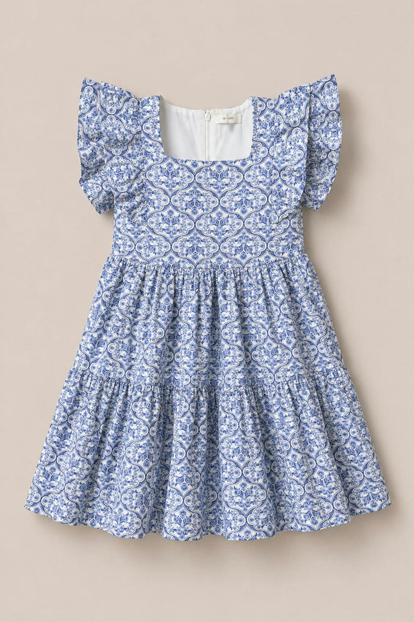 Mini Trixie Dress in Blue Moroccan Tile