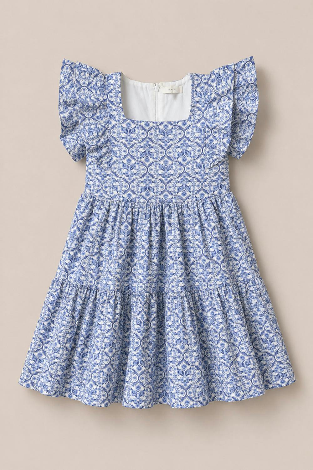 Mini Trixie Dress in Blue Moroccan Tile