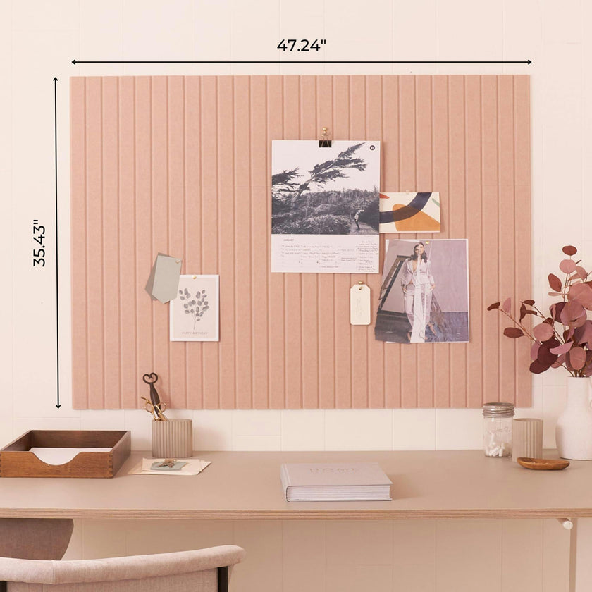Large Felt Bulletin Board - Stylish 35" x 47" Cork Board Alternative for Office & Wall Decor - 12 Adhesive Tiles w/Golden Pins to Display Your Photos