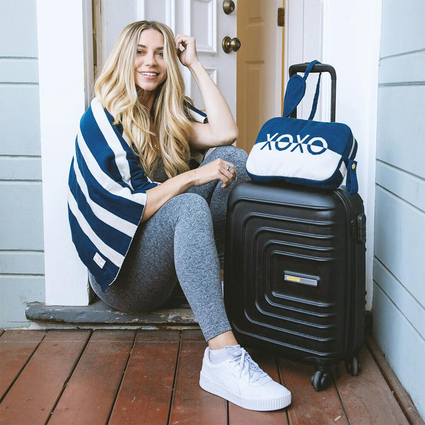Xoxo Reversible Stripes Blanket Travel Set