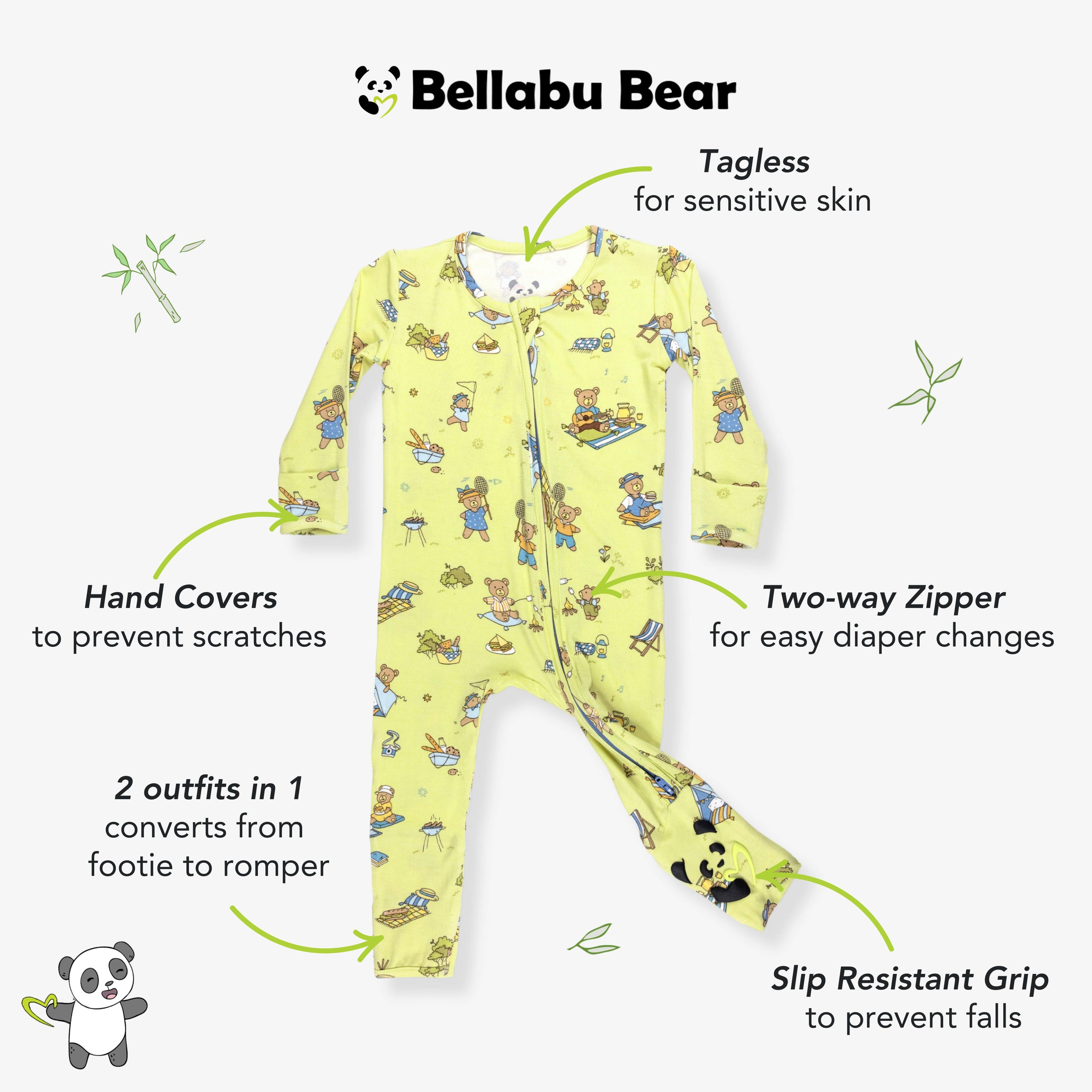 Teddy Picnic Bamboo Convertible Footie