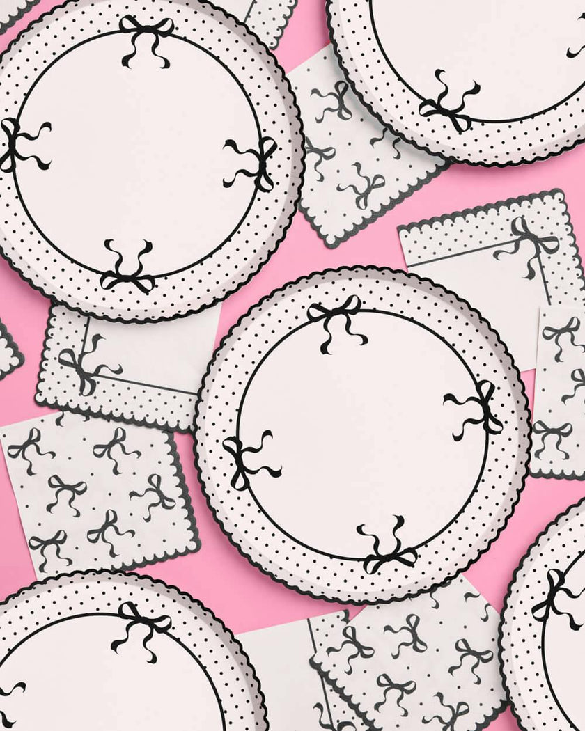 Little Black Bow Bundle - plates, napkins, bday banner