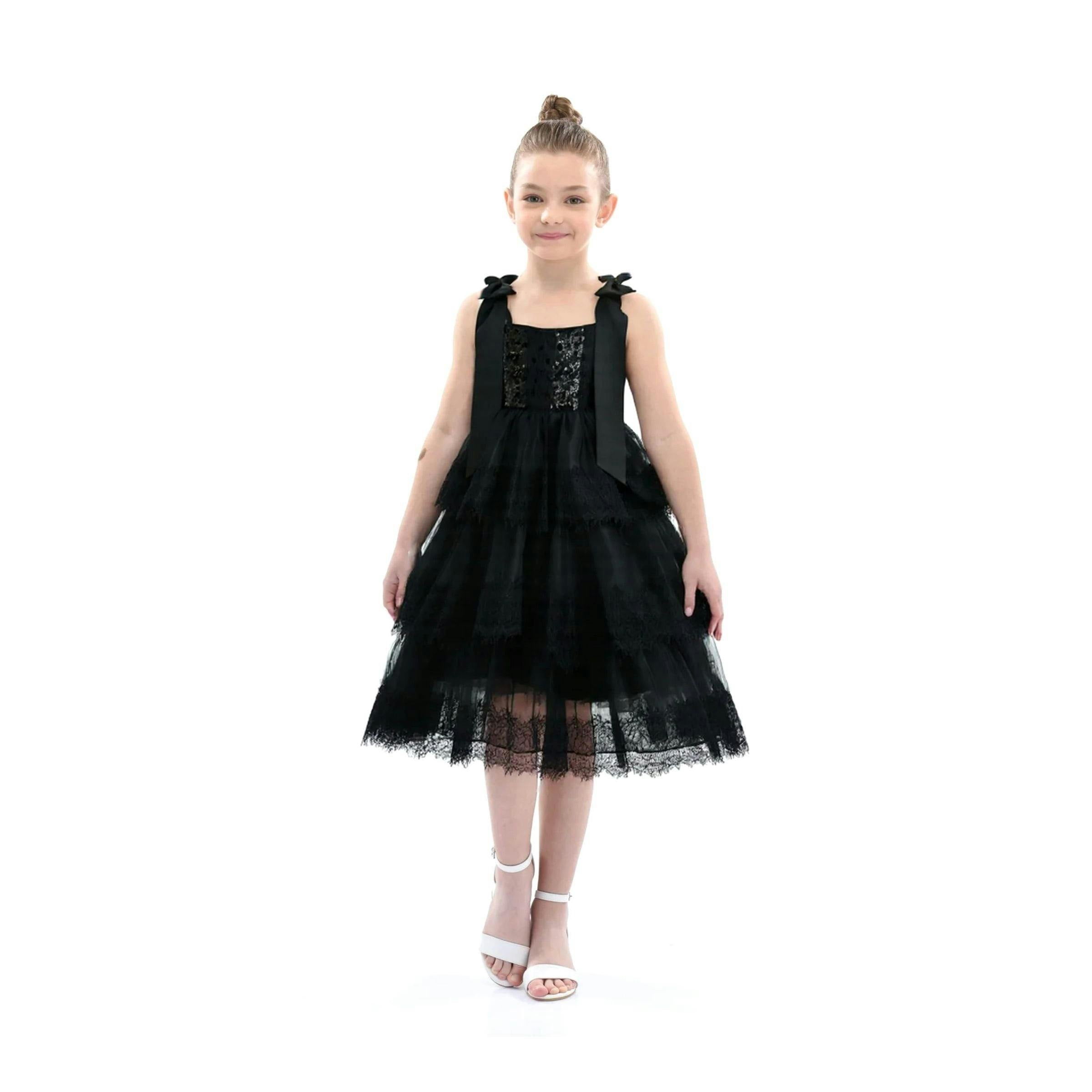 Black Ruffle Sleeveless Bow Dress