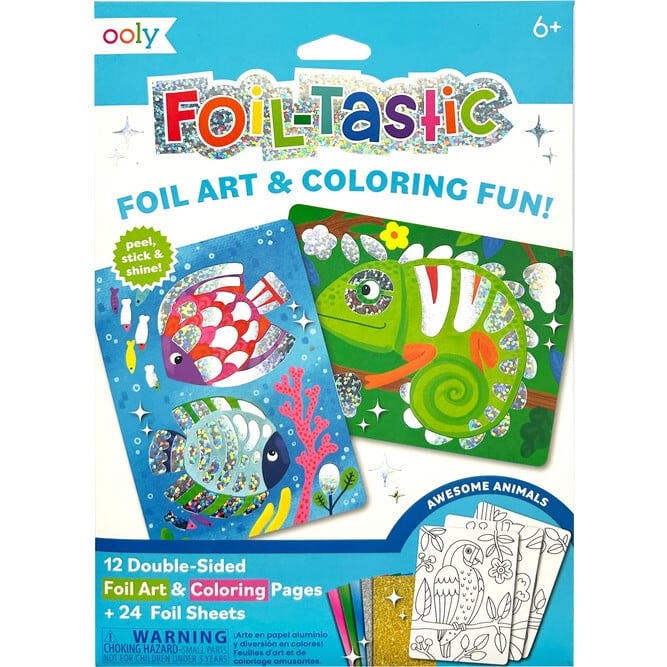 Foil-tastic Foil Art & Coloring Set - Awesome Animals - 12 Pages 24 Foil Sheets