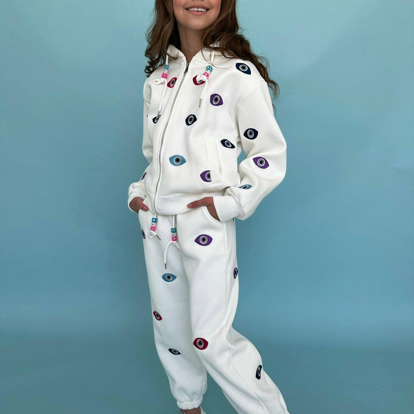 Rainbow Evil Eye Applique 2-Piece Jogger Set