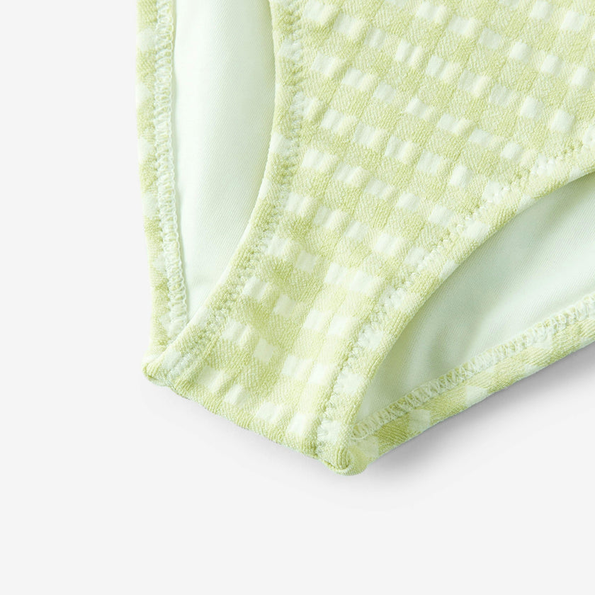 Green Gingham Ruffle Square Neck Swimsuit